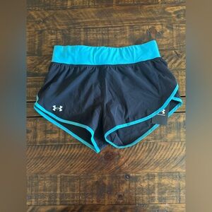 UNDER ARMOUR Women’s HeatGear Athletic Running Shorts Small Teal Black NEW